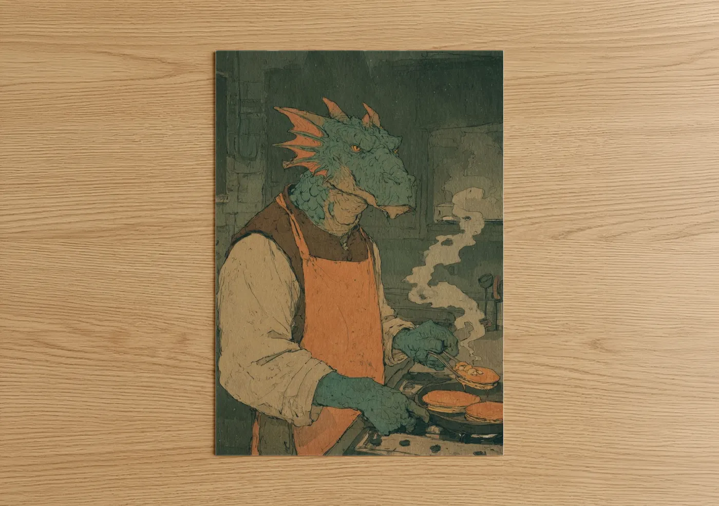 Cooking Dragon Fantasy Character Wall Art