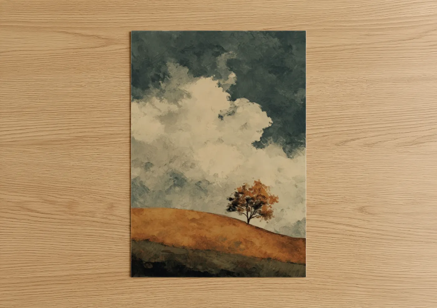 Solitary Linden Tree Minimalist Landscape Wall Art