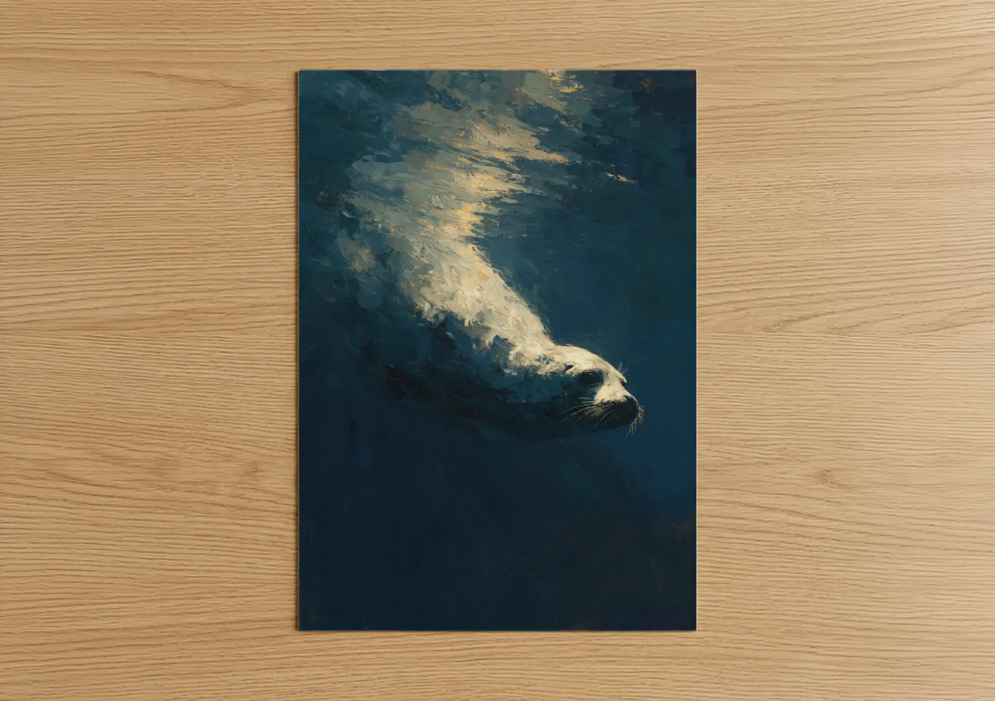 Ascending Seal Underwater Oil Painting Wall Art