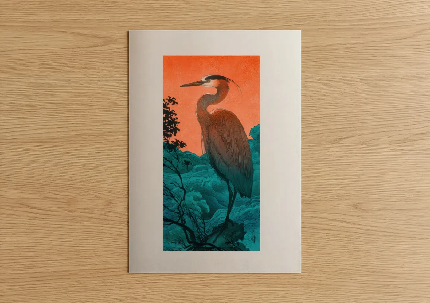 Sunset Heron Watercolor Wall Art
