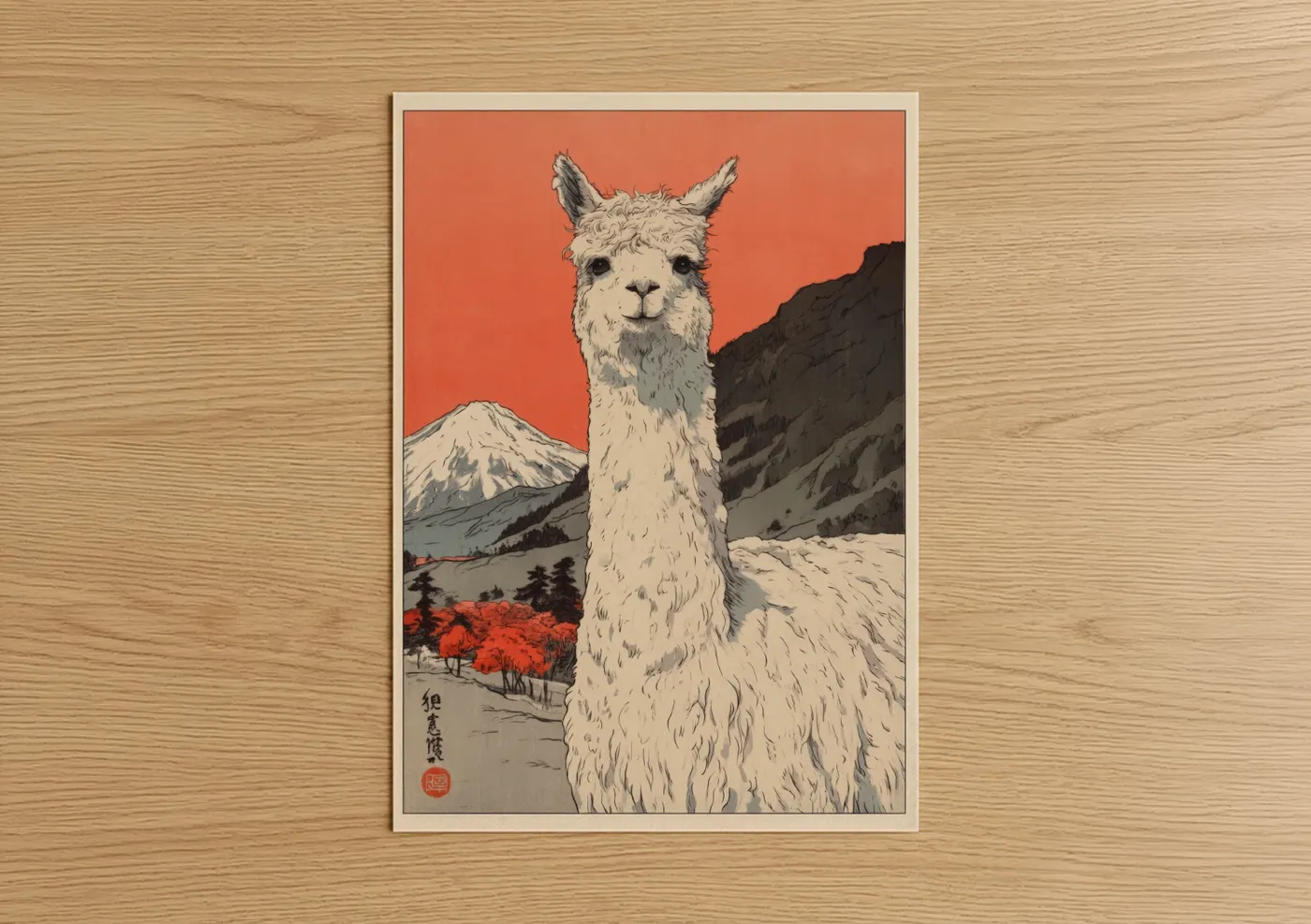 Alpine Alpaca Mountain Landscape Wall Art