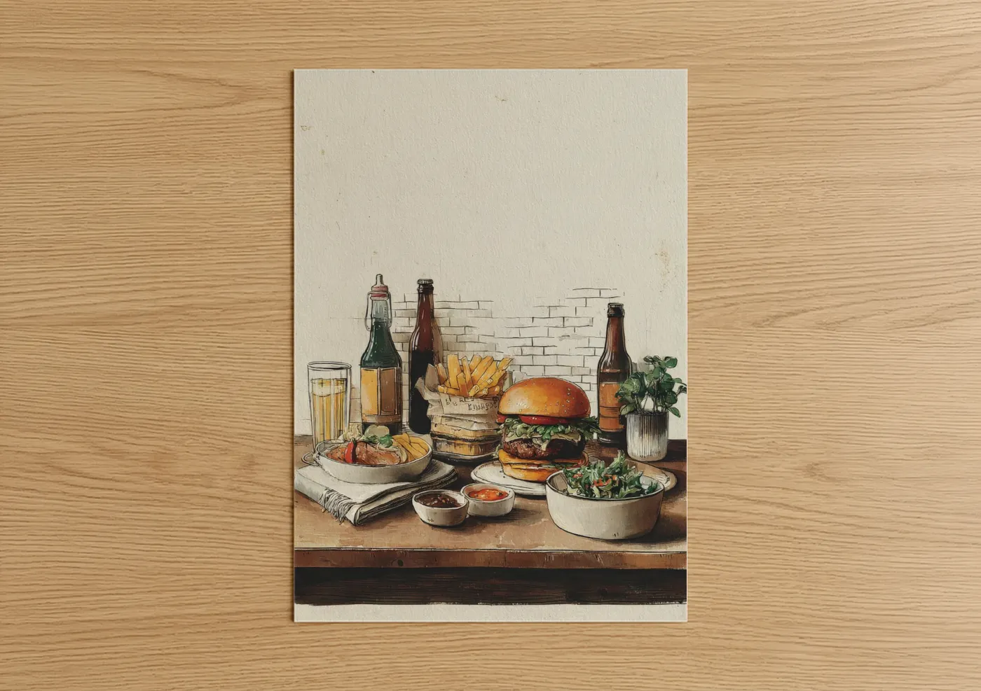 Fast Food Spread Illustration Vintage Wall Art