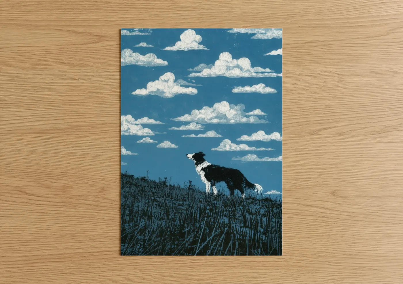 Black and White Shepherd Dog Meadow Wall Art
