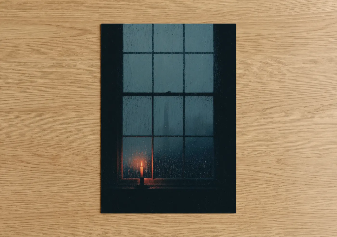 Rainy Window with Candlelight at Night Wall Art