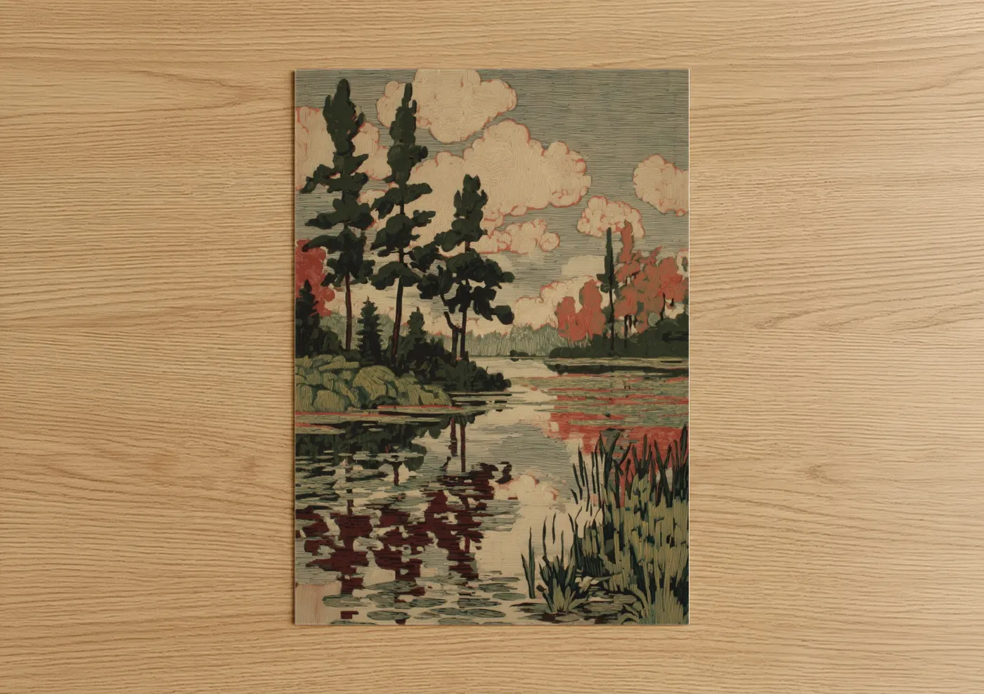 Serene Lake Landscape with Forest Reflection Wall Art