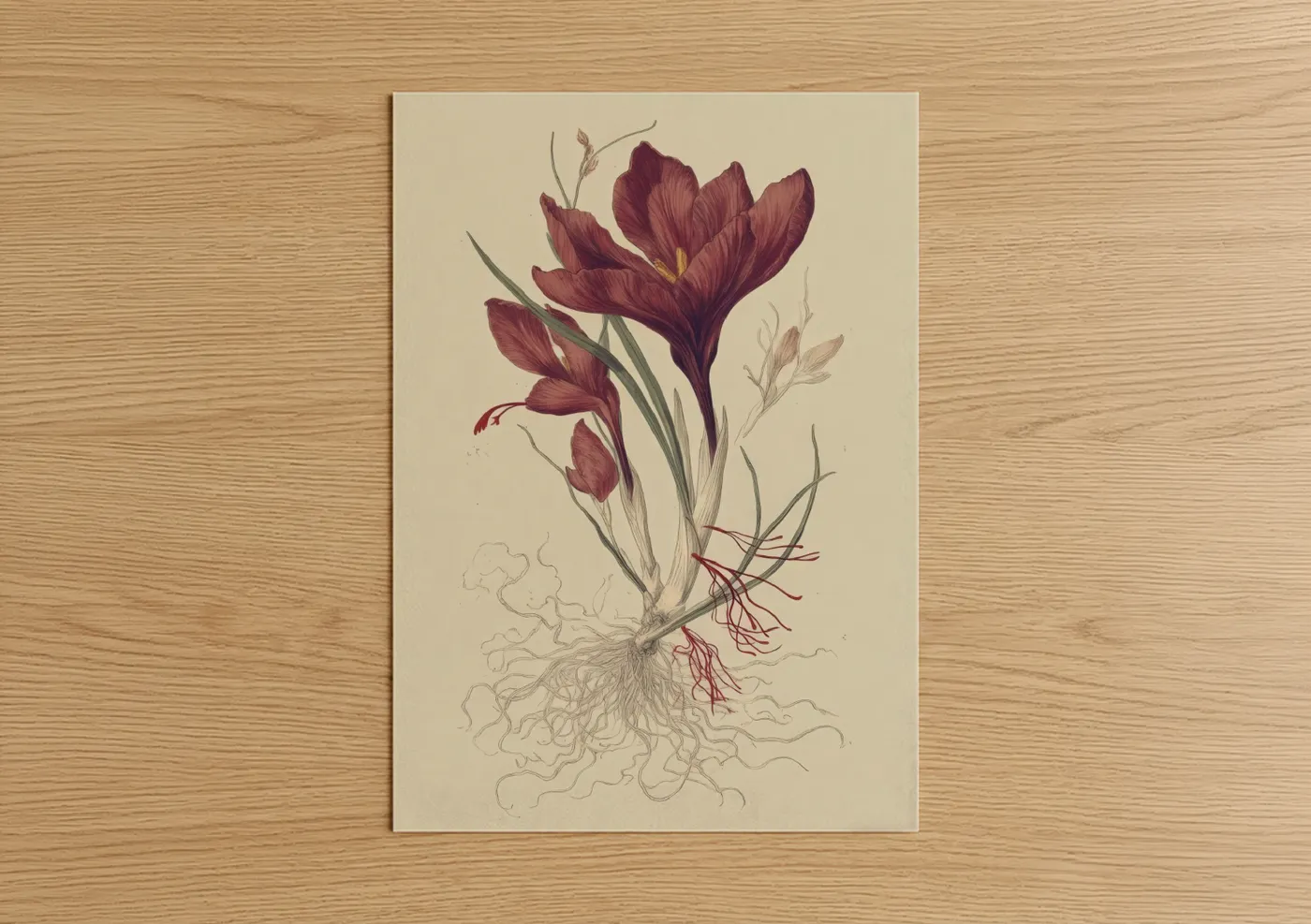 Crimson Crocus Botanical Illustration Wall Art