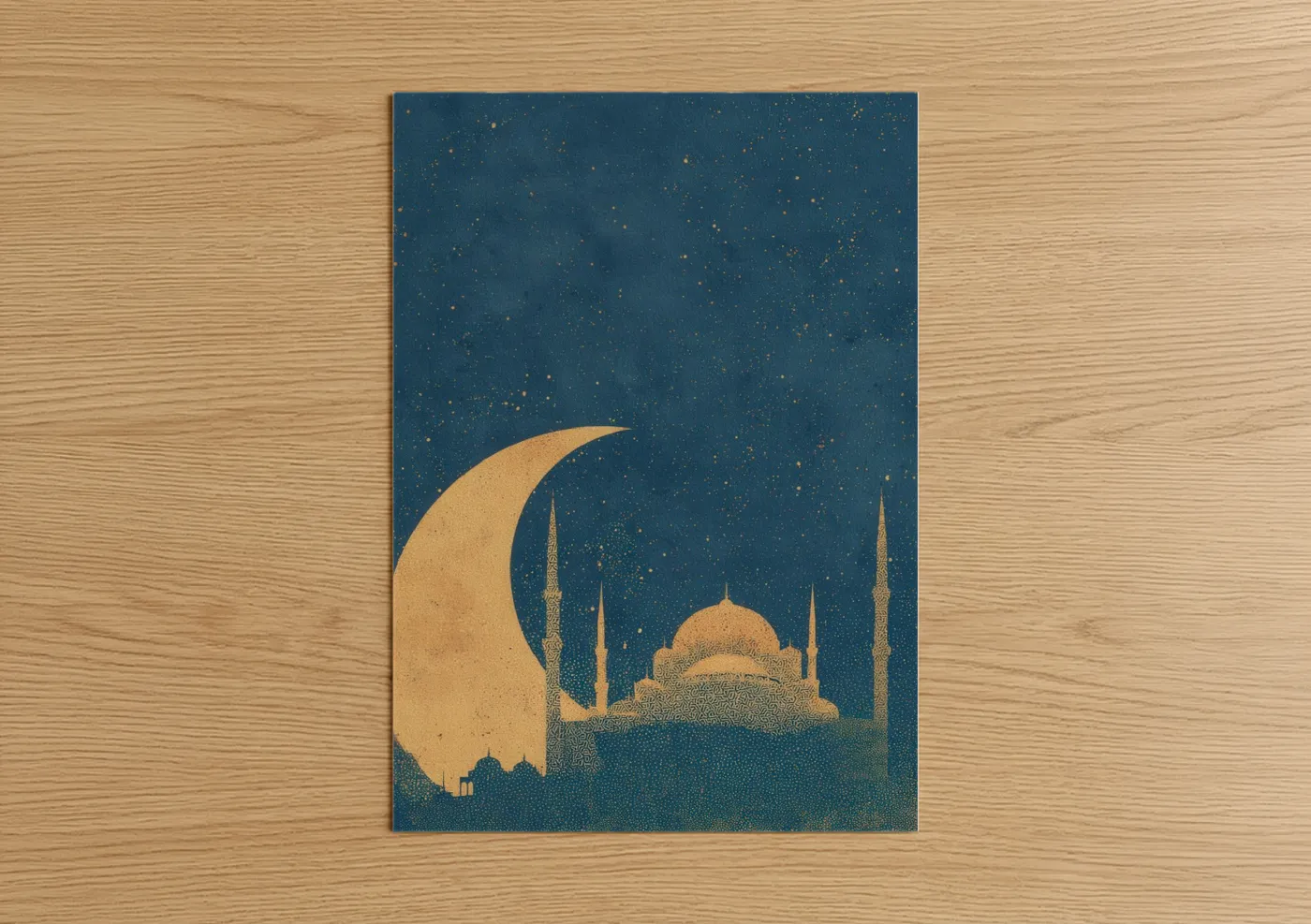 Golden Mosque Night Islamic Wall Art