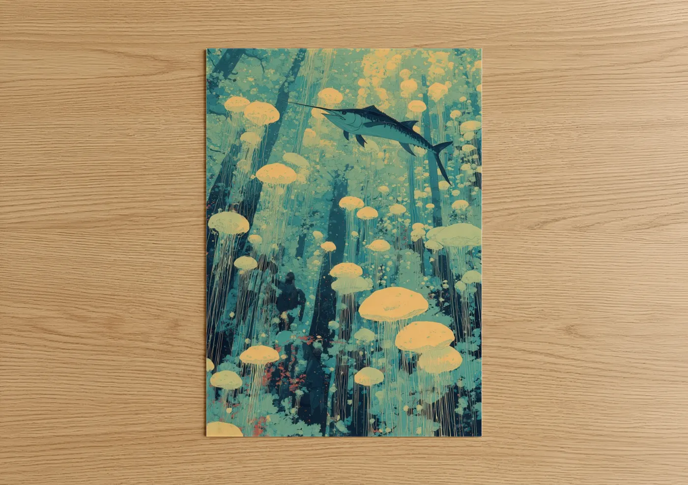 Blue Marlin Jellyfish Ocean Wall Art