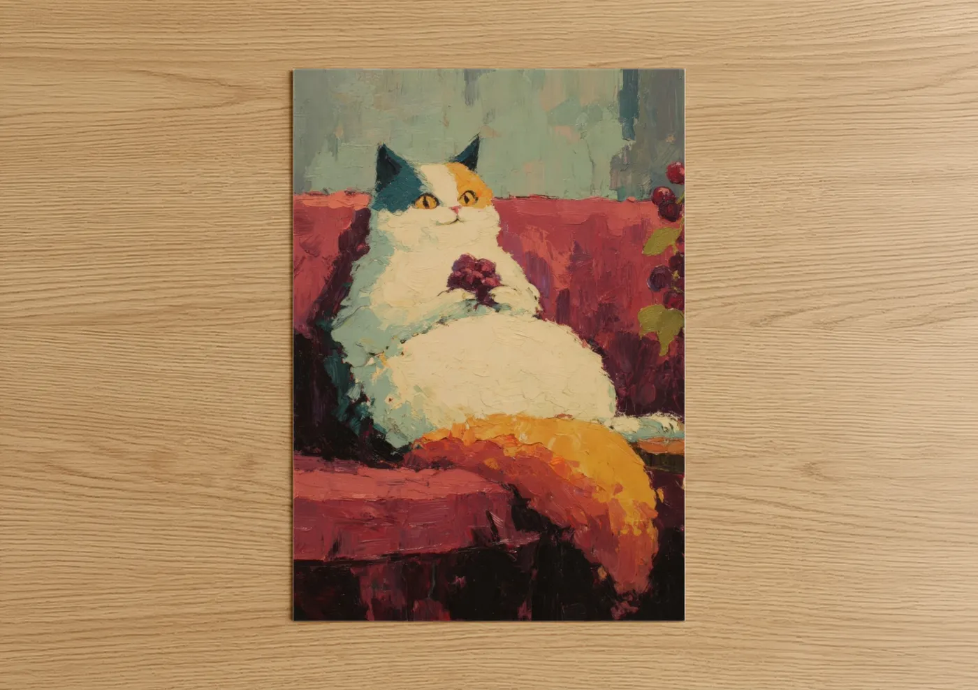 Calico Cat Garden Oil Painting Wall Art
