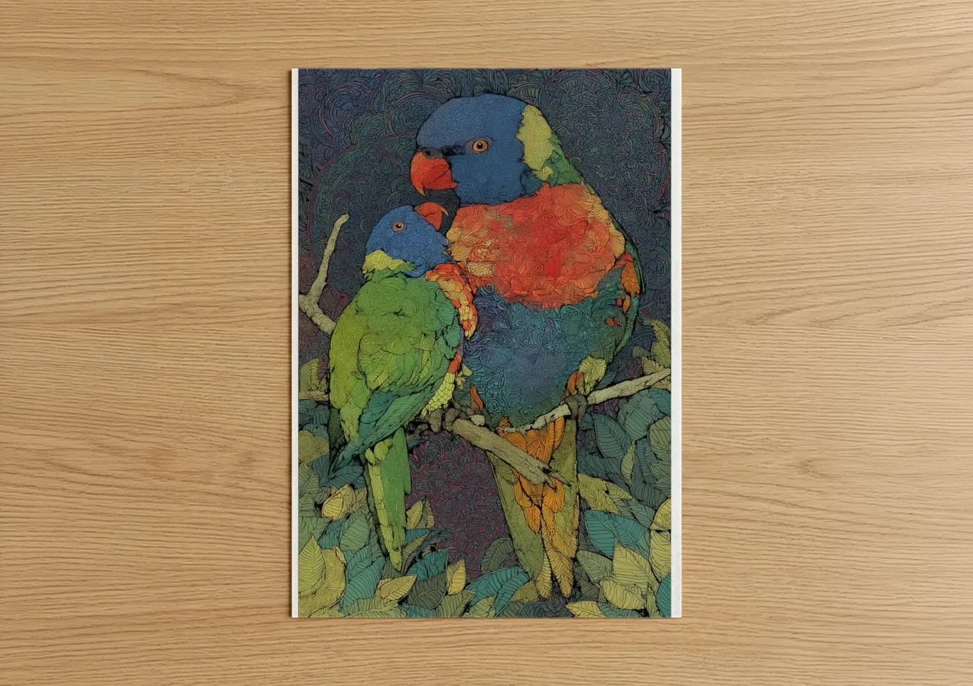 Rainbow Lorikeet Pair Illustration Wall Art