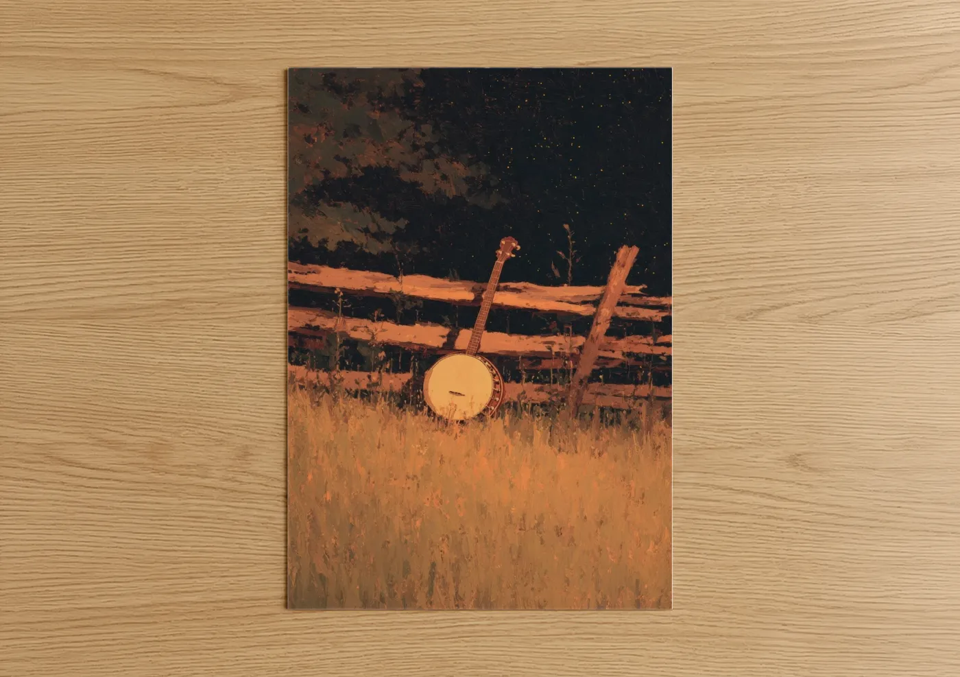 Midnight Banjo Starry Night Folk Wall Art