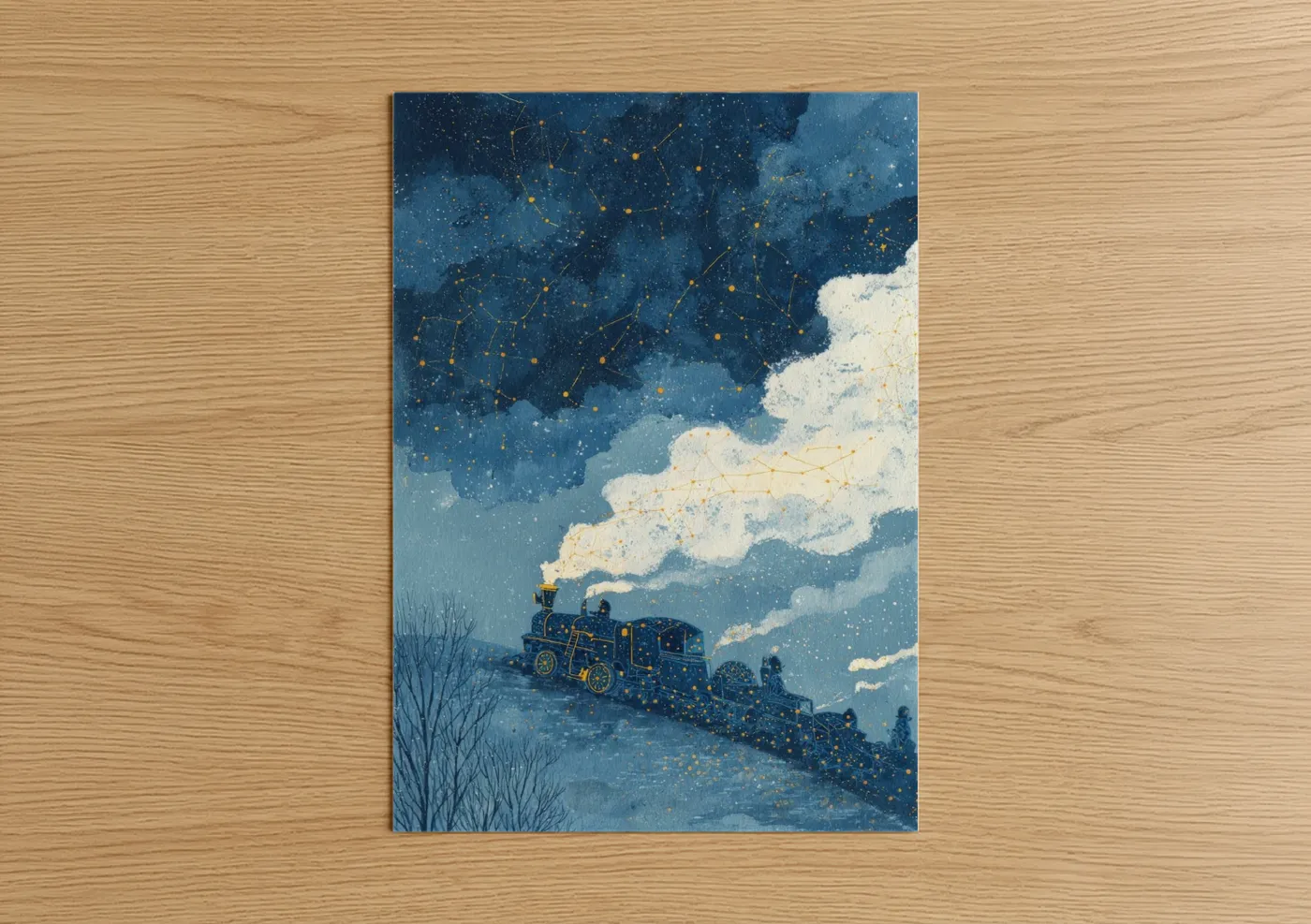 Starlit Train Journey Night Sky Wall Art