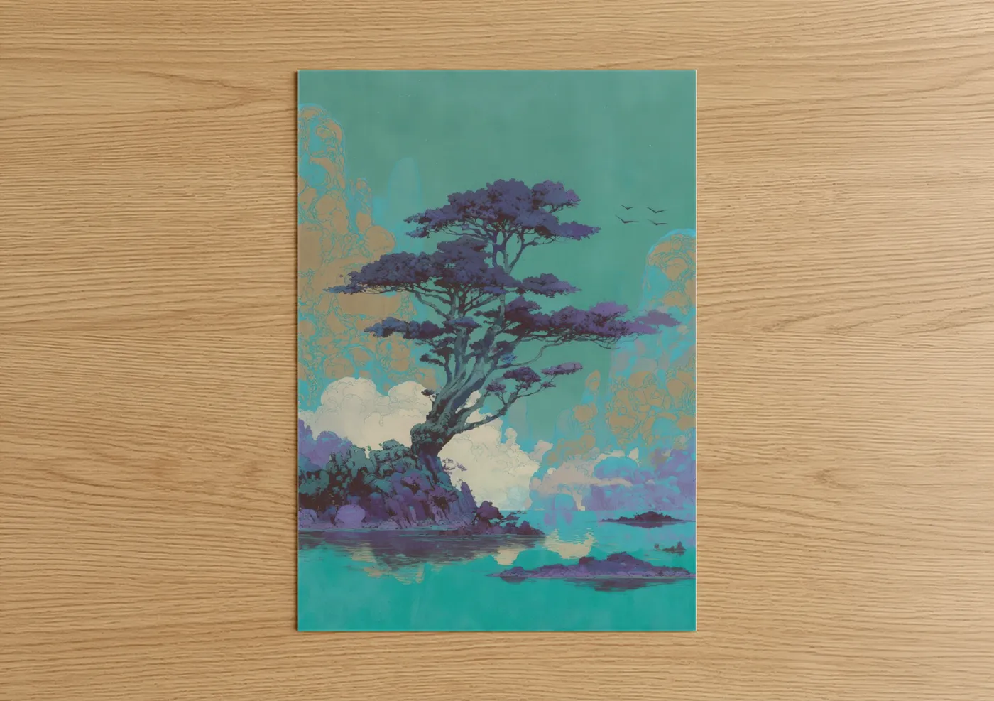 Purple Juniper Tree Watercolor Landscape Wall Art