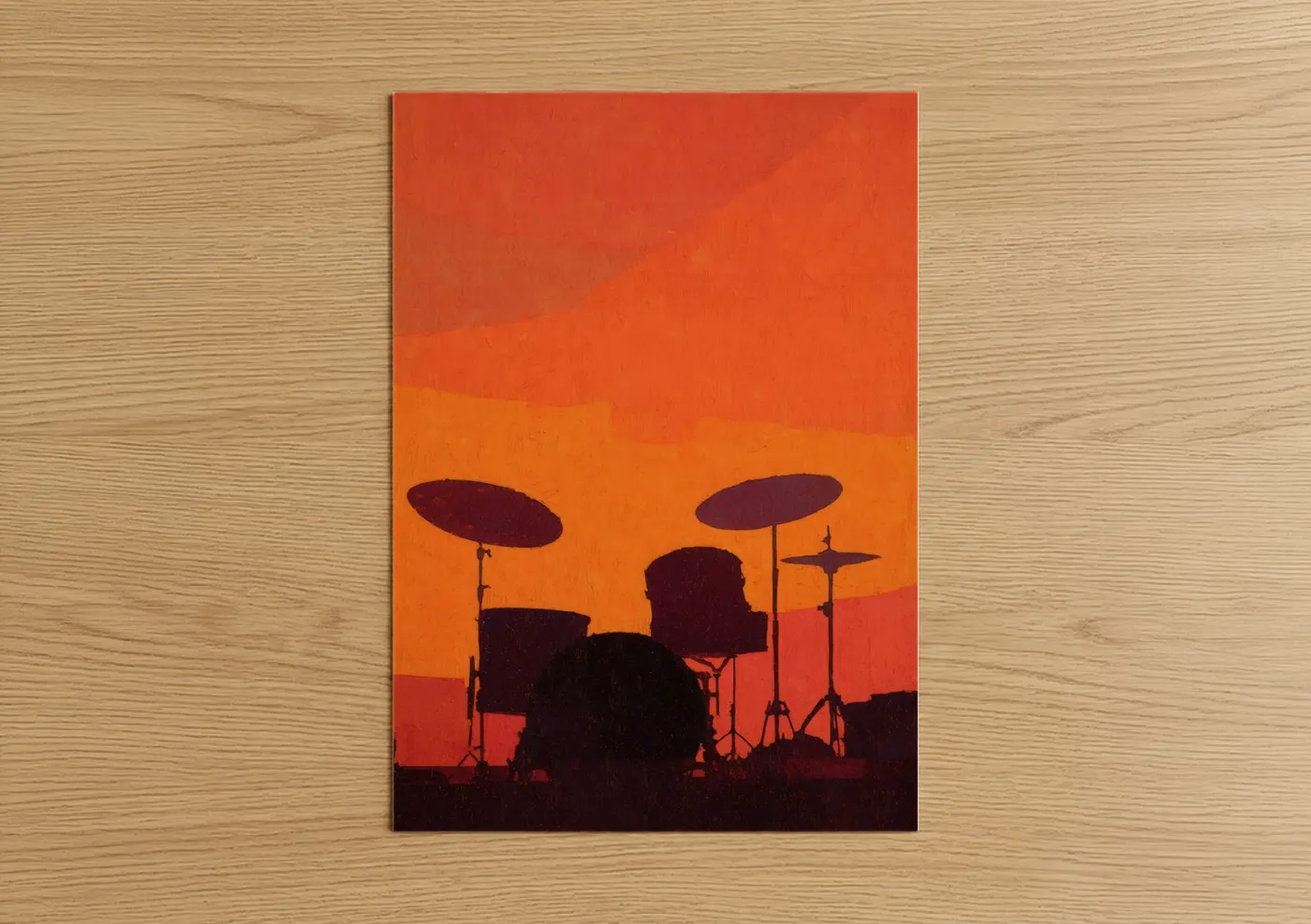 Drummer Silhouette Sunset Wall Art