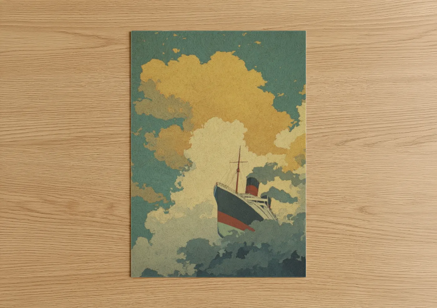 Vintage Cruise Ship Golden Sky Wall Art