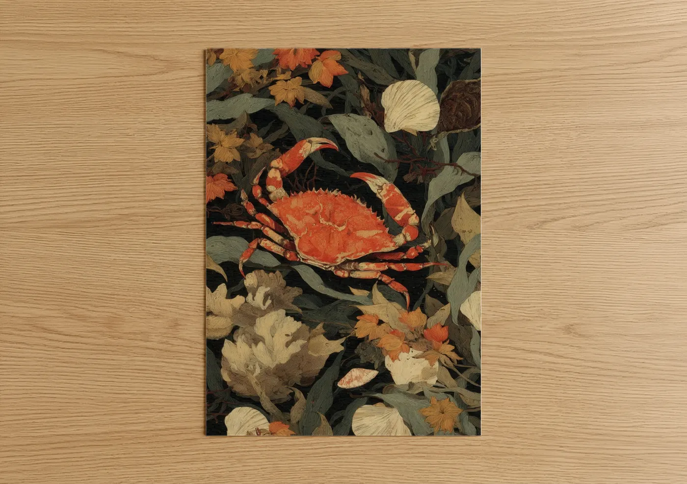 Vibrant Autumn Crab Floral Illustration Wall Art