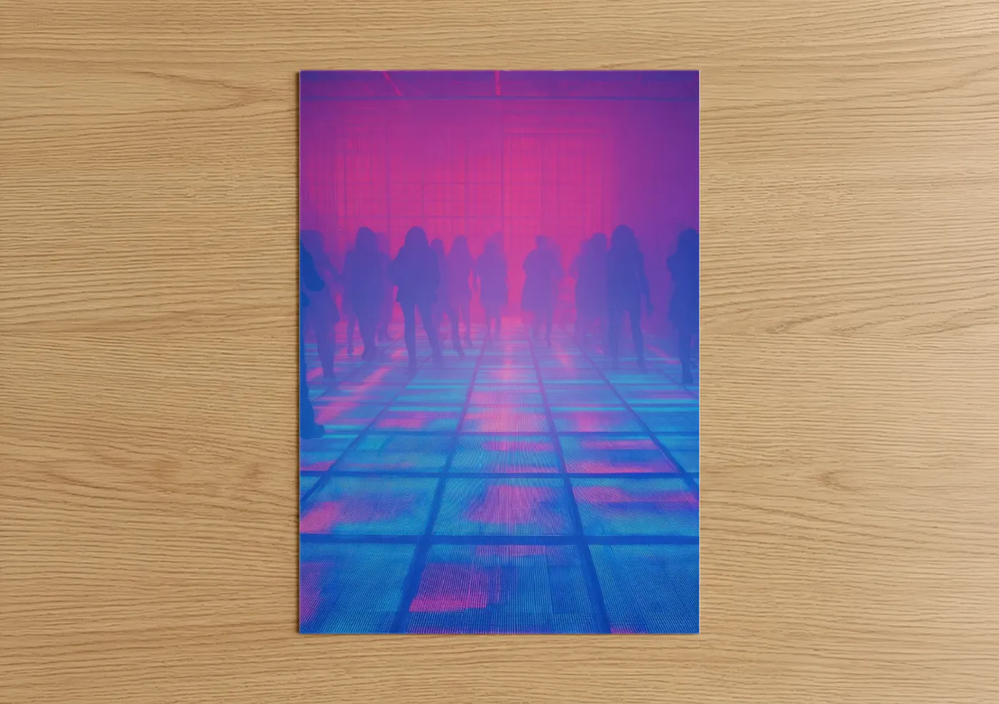 Neon Disco Crowd Silhouettes Retro Wall Art