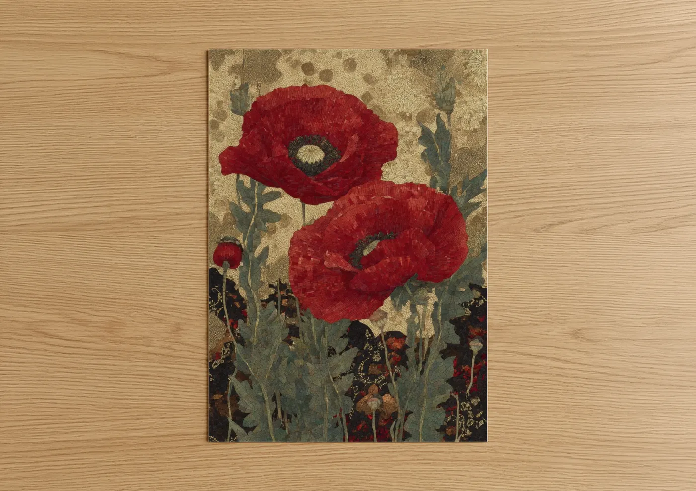 Crimson Poppies Vintage Botanical Wall Art