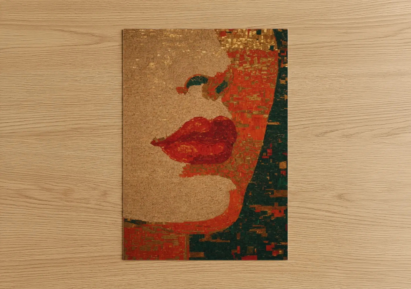 Crimson Lip Mosaic Contemporary Wall Art