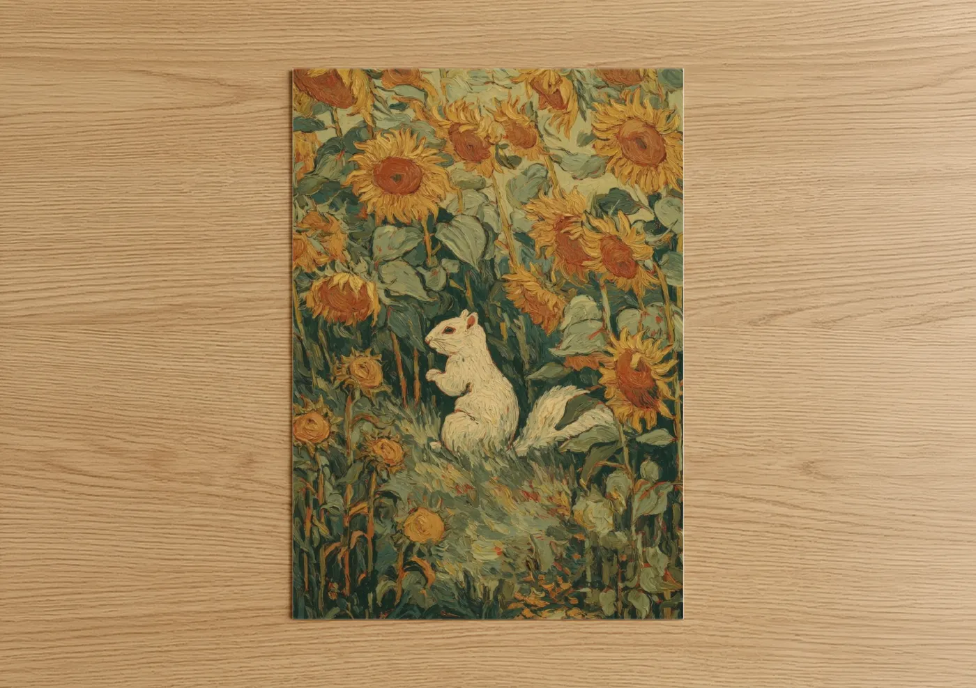 White Squirrel Sunflower Field Wall Art