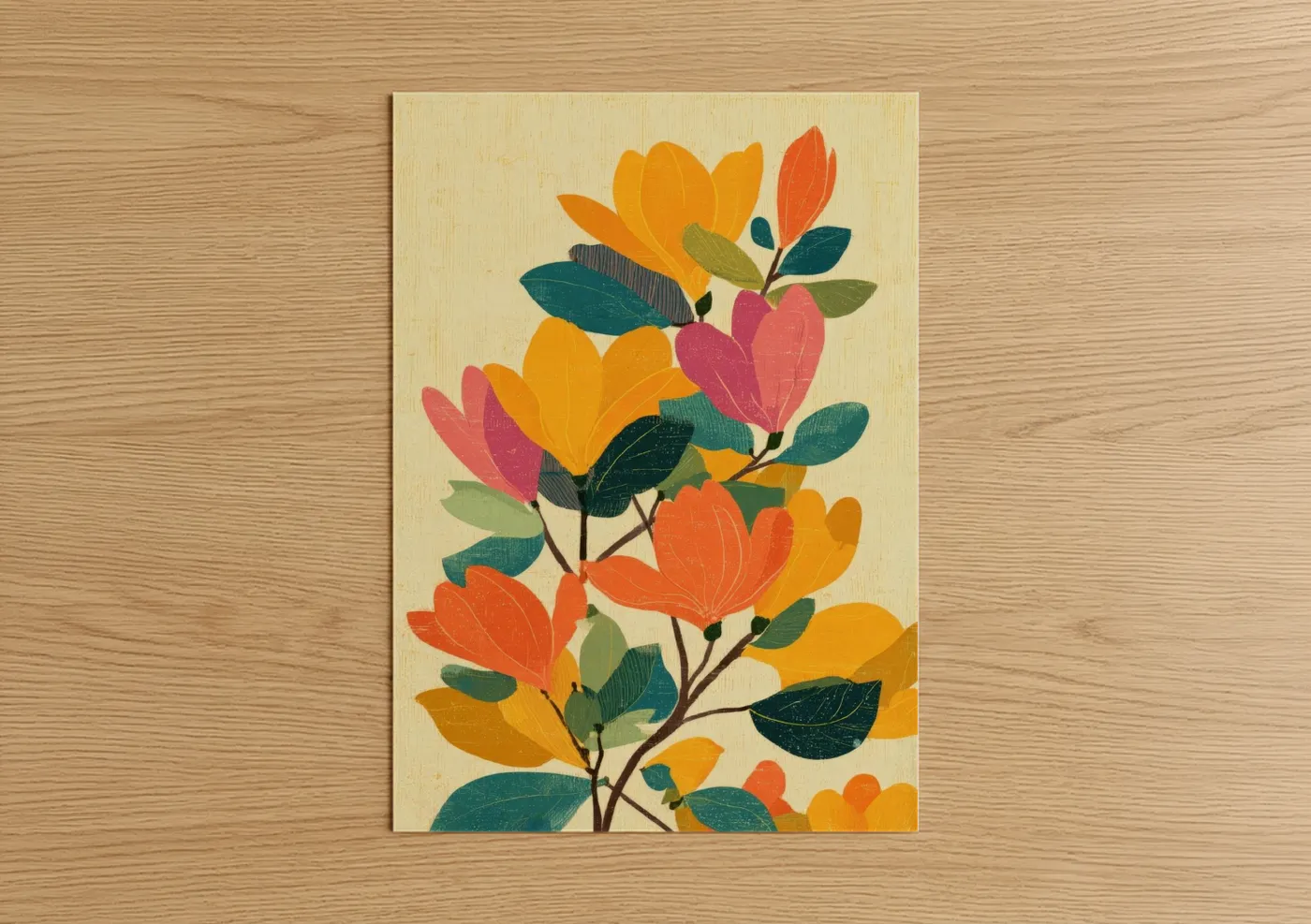 Autumn Magnolia Floral Illustration Wall Art