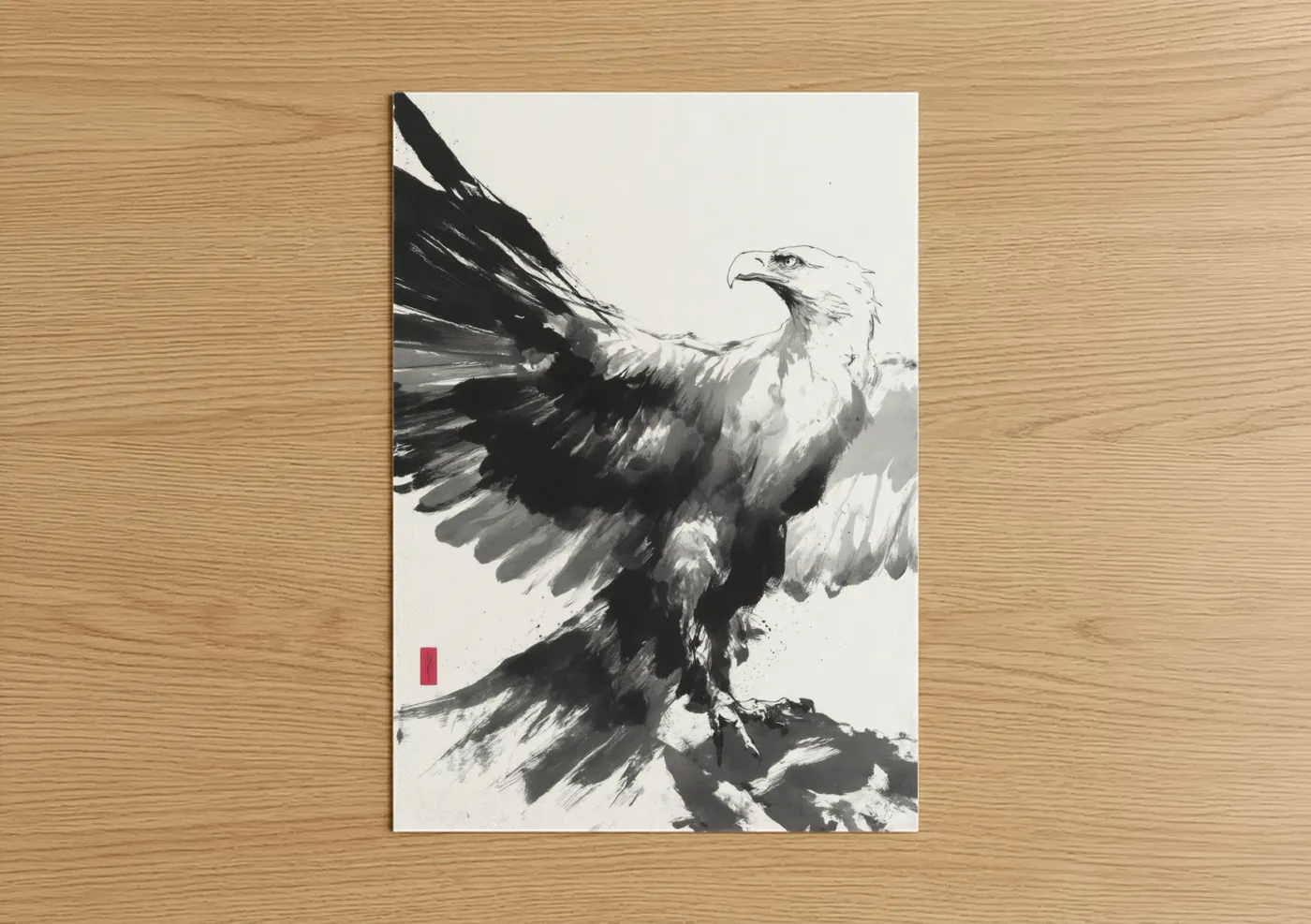 Majestic Eagle in Flight Ink Wall Art