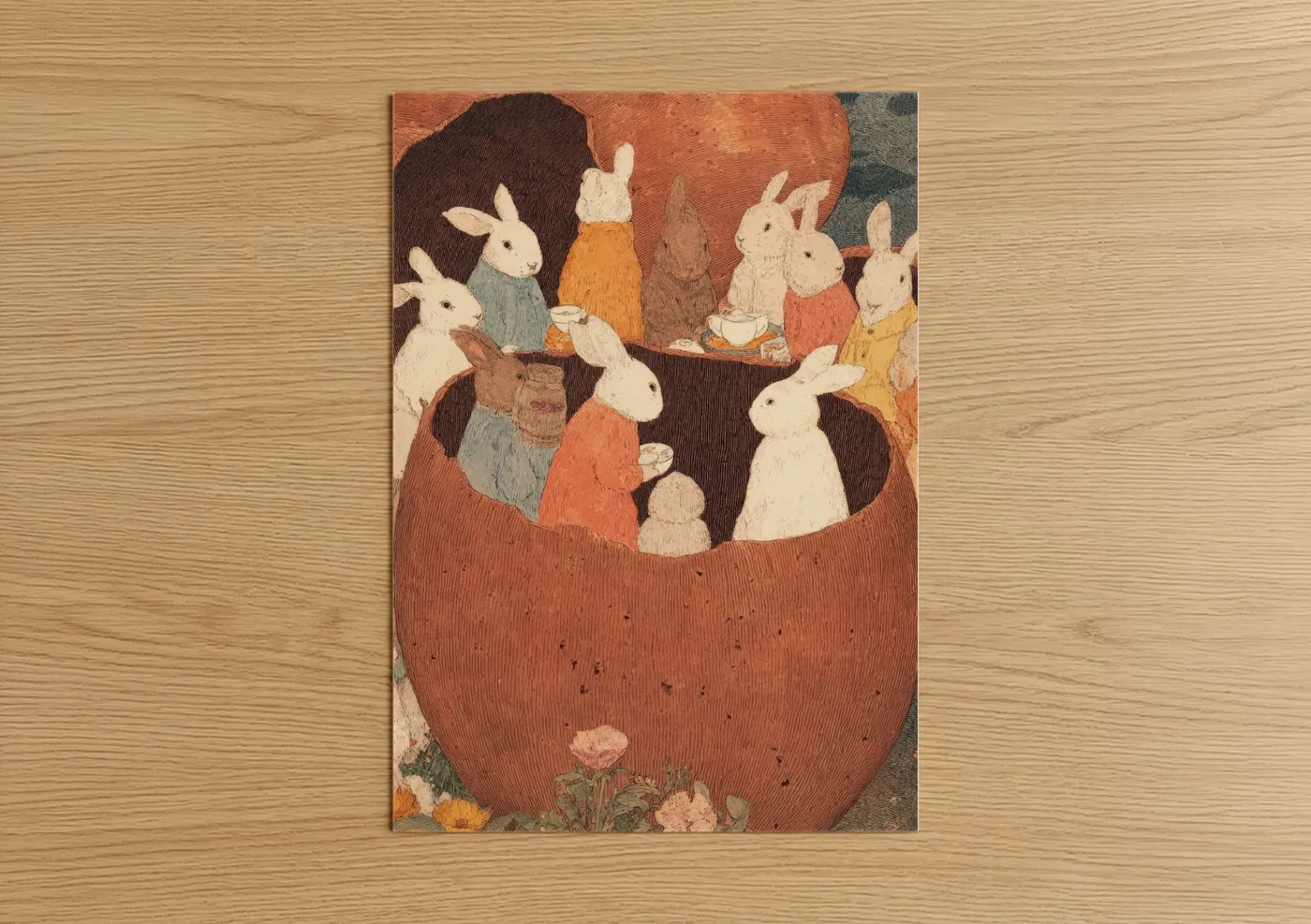 Easter Egg Gathering Rabbits Illustration Wall Art