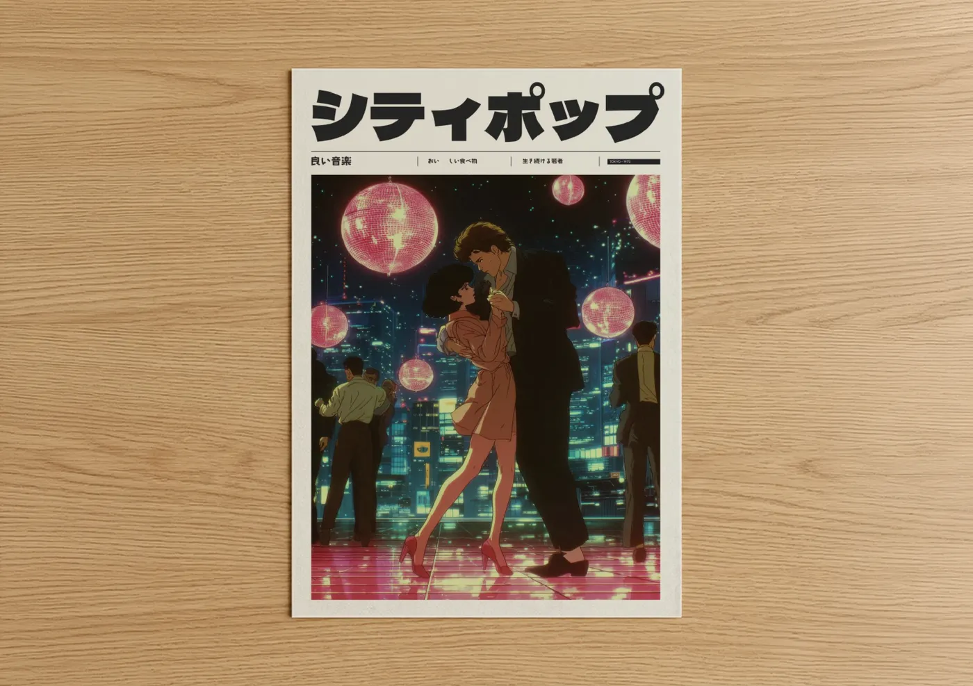 Neon Disco Romance Anime Illustration Wall Art