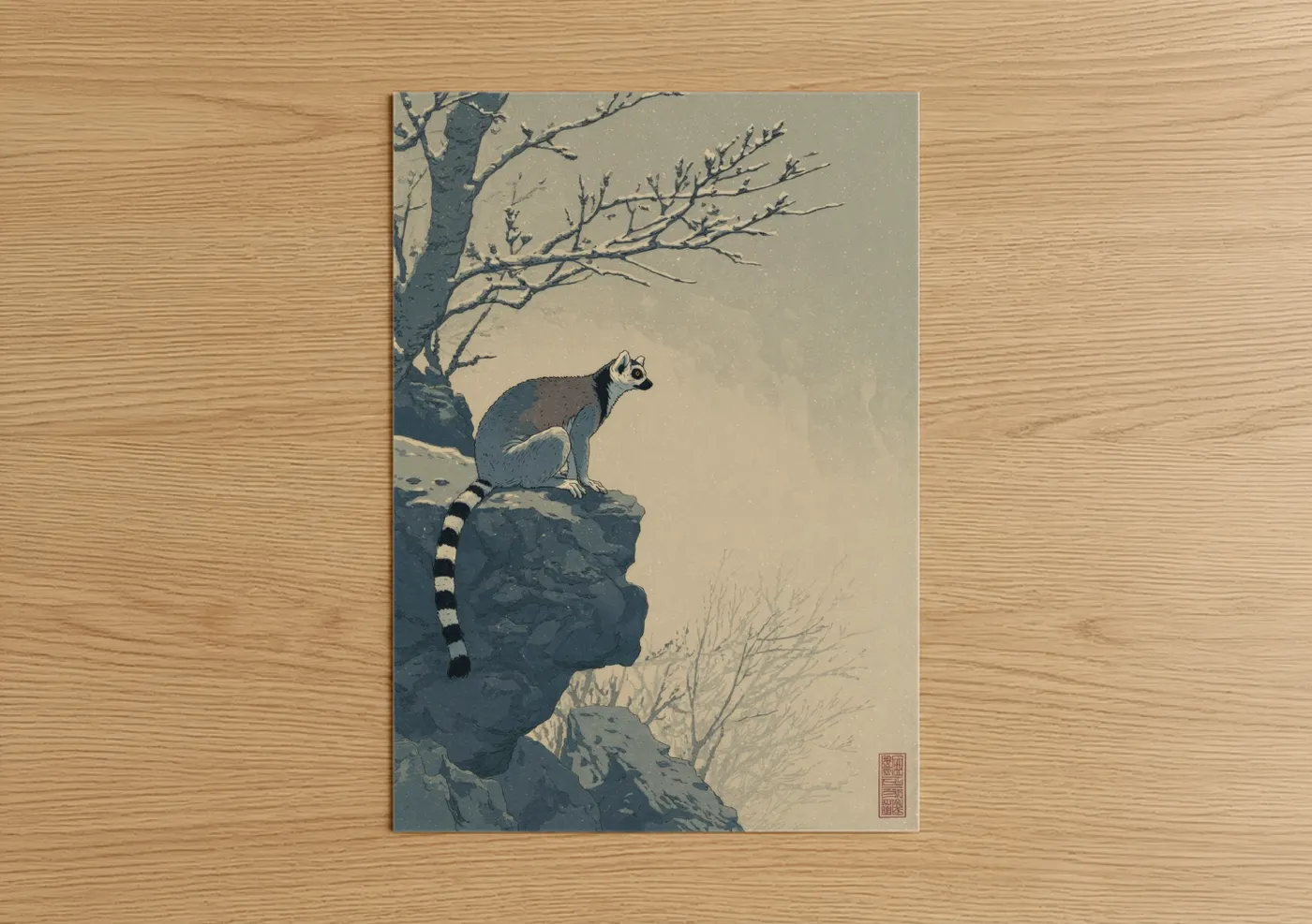 Snowy Lemur Perched on Winter Rock Wall Art