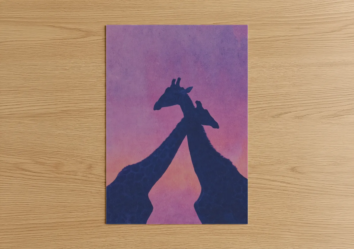 Two Giraffes In Love Sunset Silhouette Wall Art