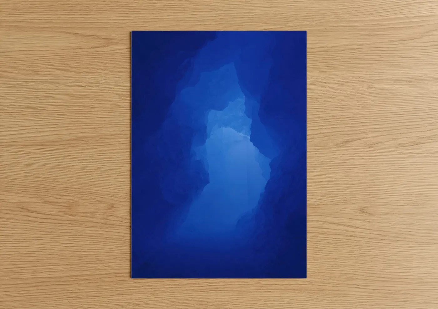 Art print on warm oak wood — blue and blue and white palette — Azure Glacier Passage poster