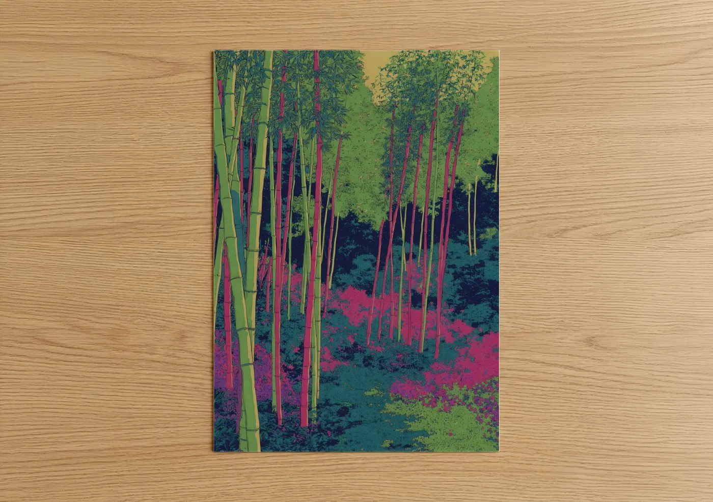 Crimson Bamboo Forest Modern Art Print Wall Art