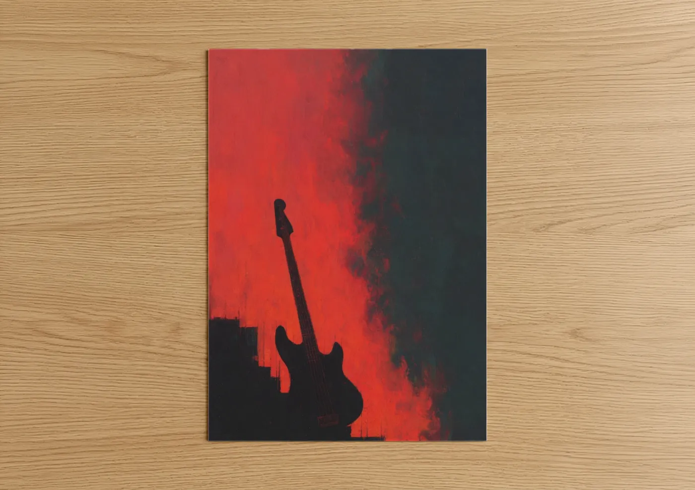 Crimson Rock Bass Guitar Silhouette Wall Art