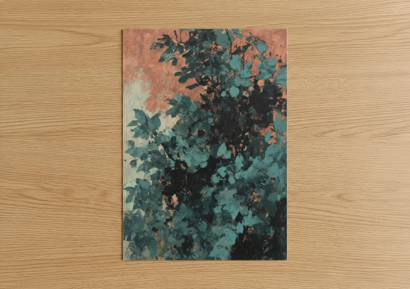 Teal Cedar Tree Abstract Watercolor Wall Art