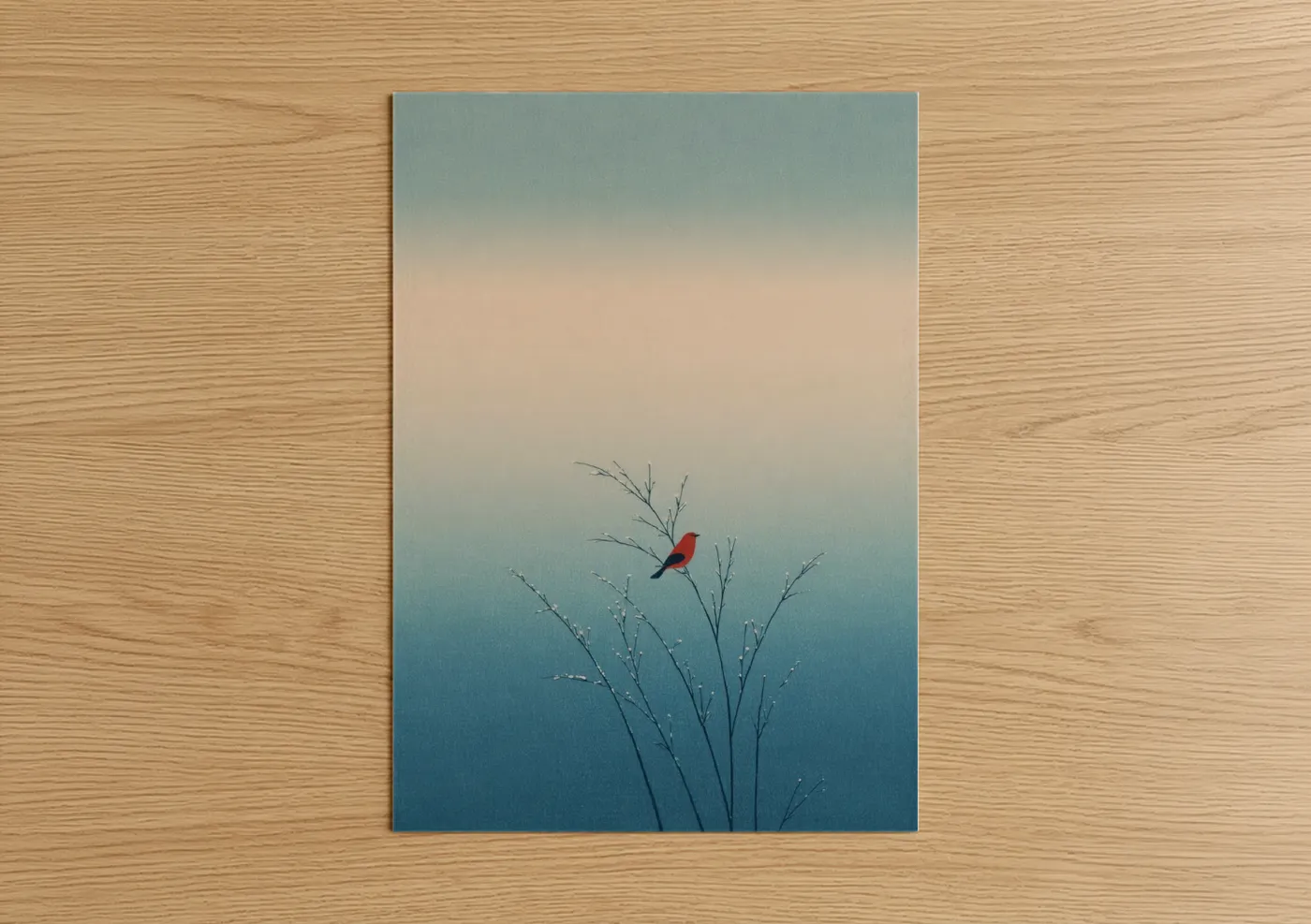 Red Bird Frost Branch Dreamscape Wall Art