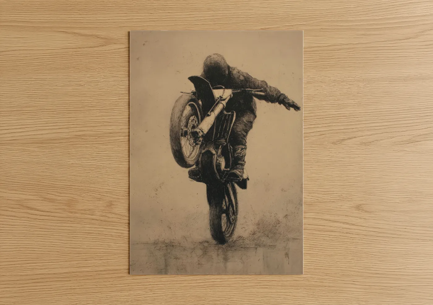 Vintage Motorcycle Stunt Rider Wheelie Wall Art