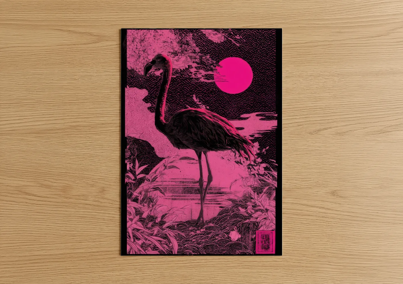 Neon Flamingo Sunset Contemporary Wall Art