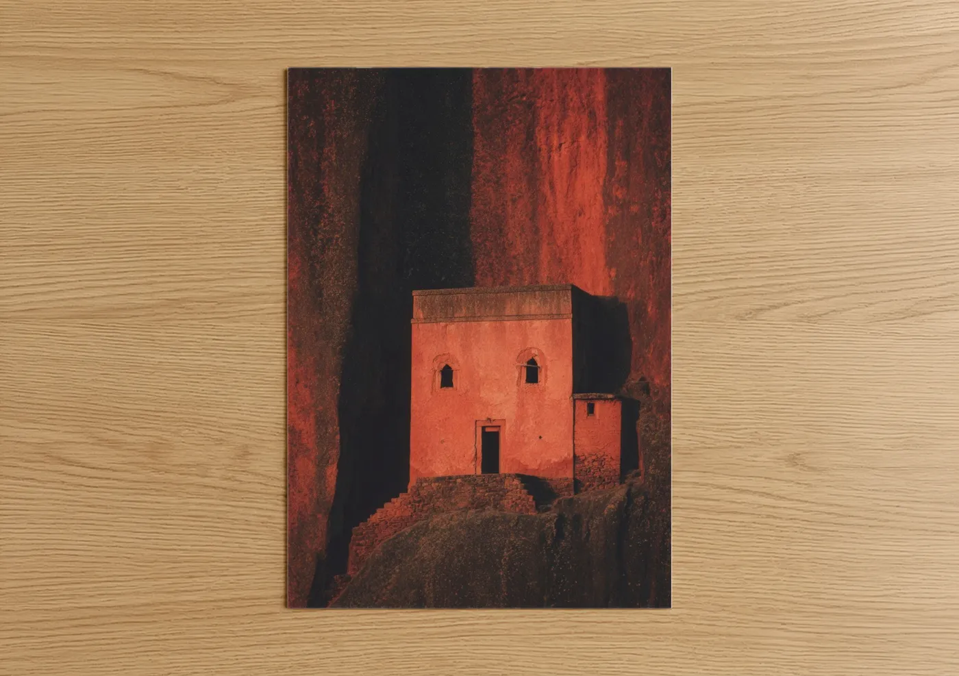 Crimson Monastery Stone Architecture Wall Art
