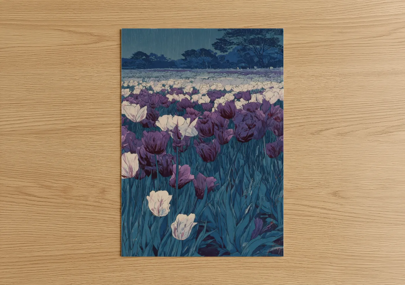 Purple Tulip Field Twilight Landscape Wall Art