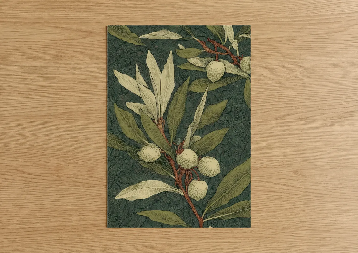 Ivory Olive Branch Botanical Illustration Wall Art