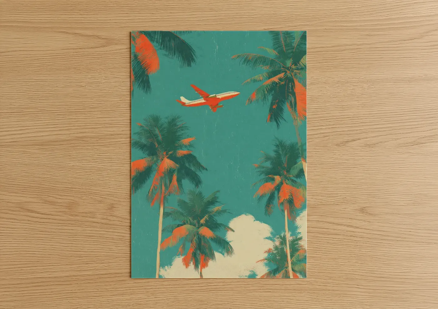 Retro Airplane Tropical Palm Sky Wall Art