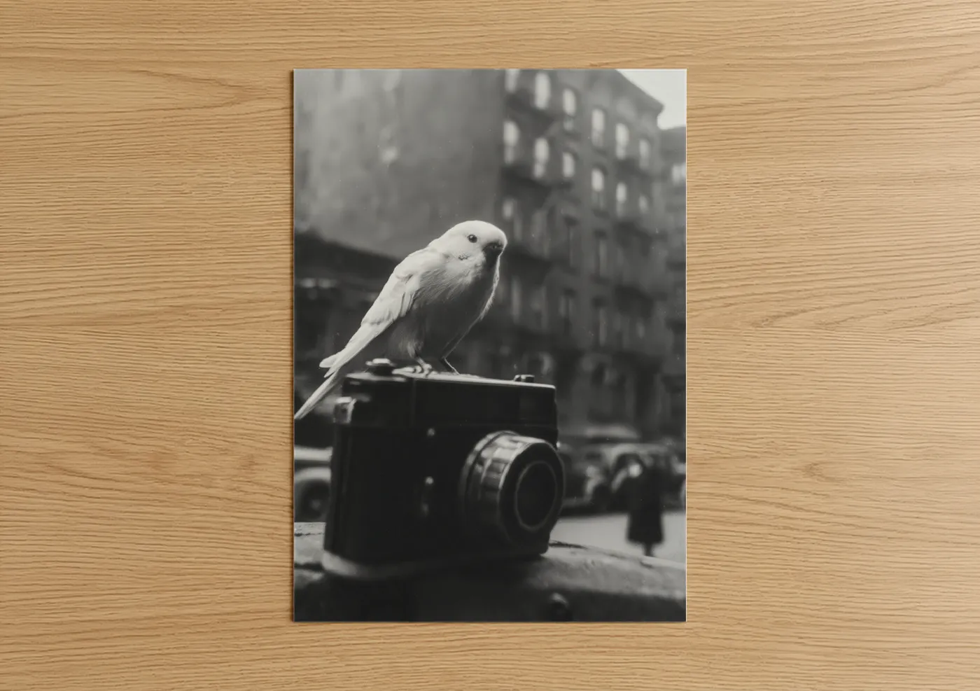 White Budgerigar Vintage Camera Black White Wall Art