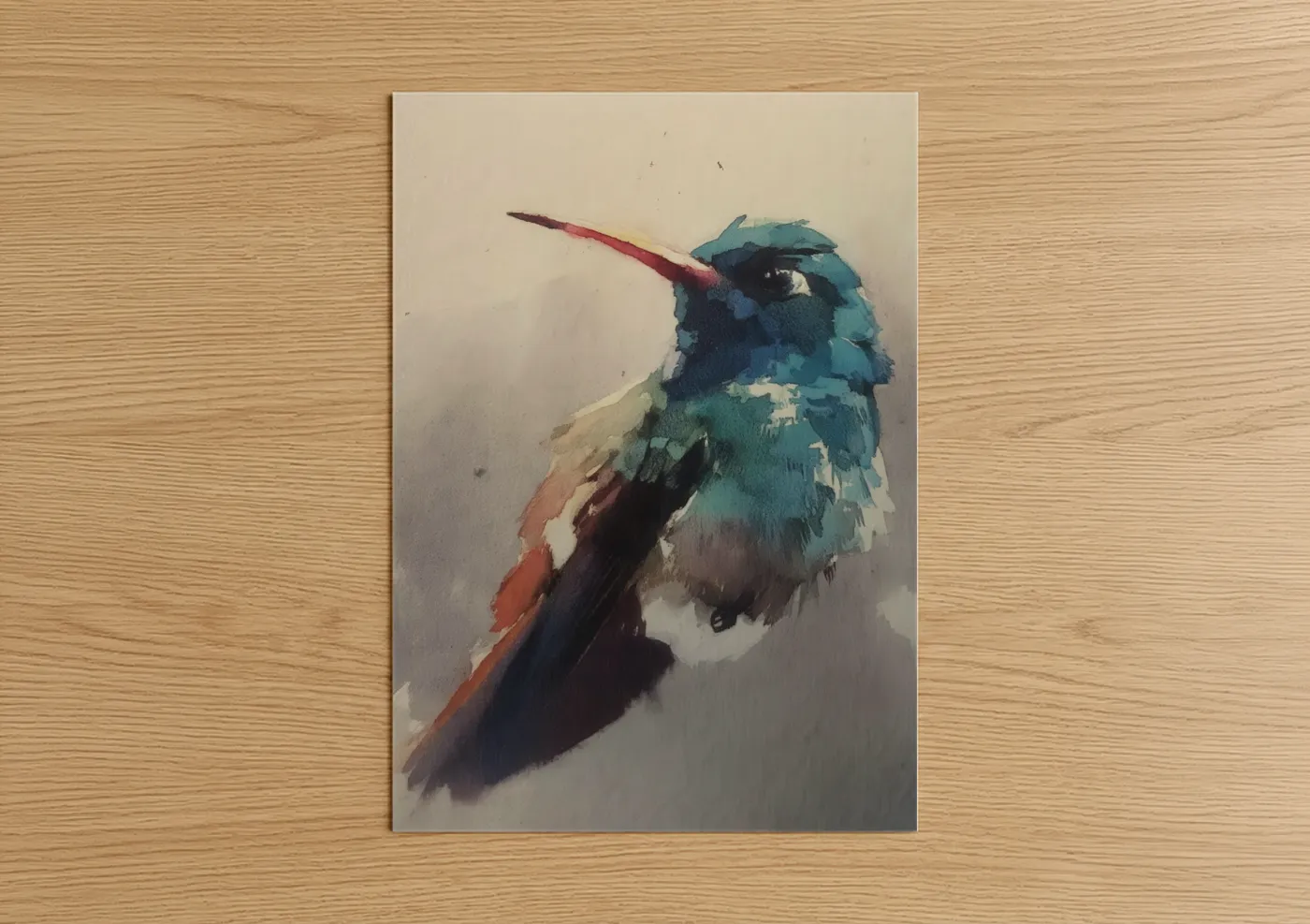 Turquoise Hummingbird Watercolor Wall Art