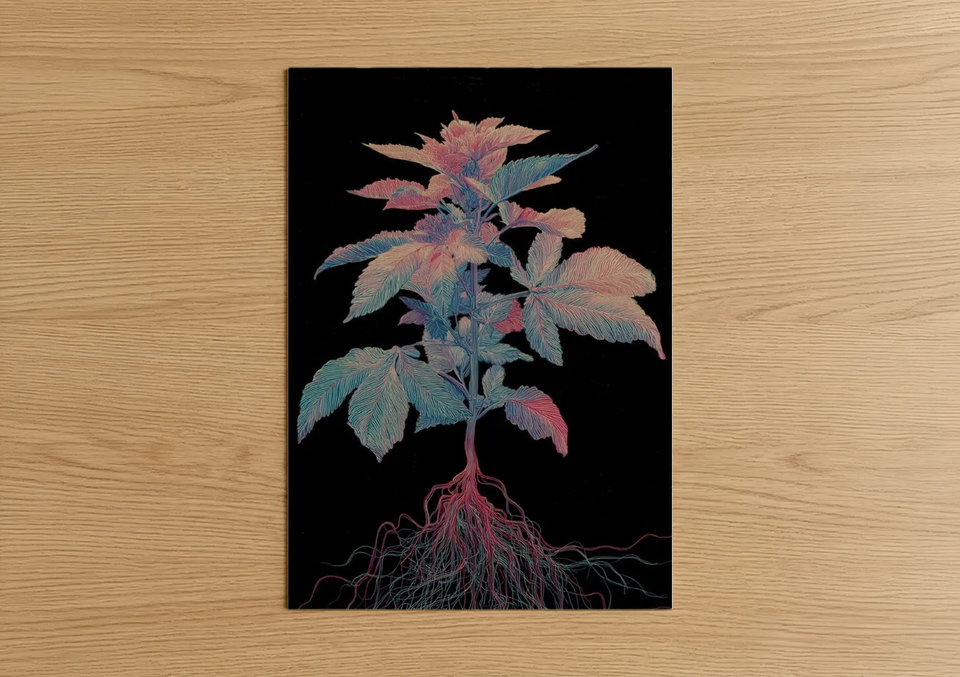 Neon Cannabis Plant Root System Art Wall Art