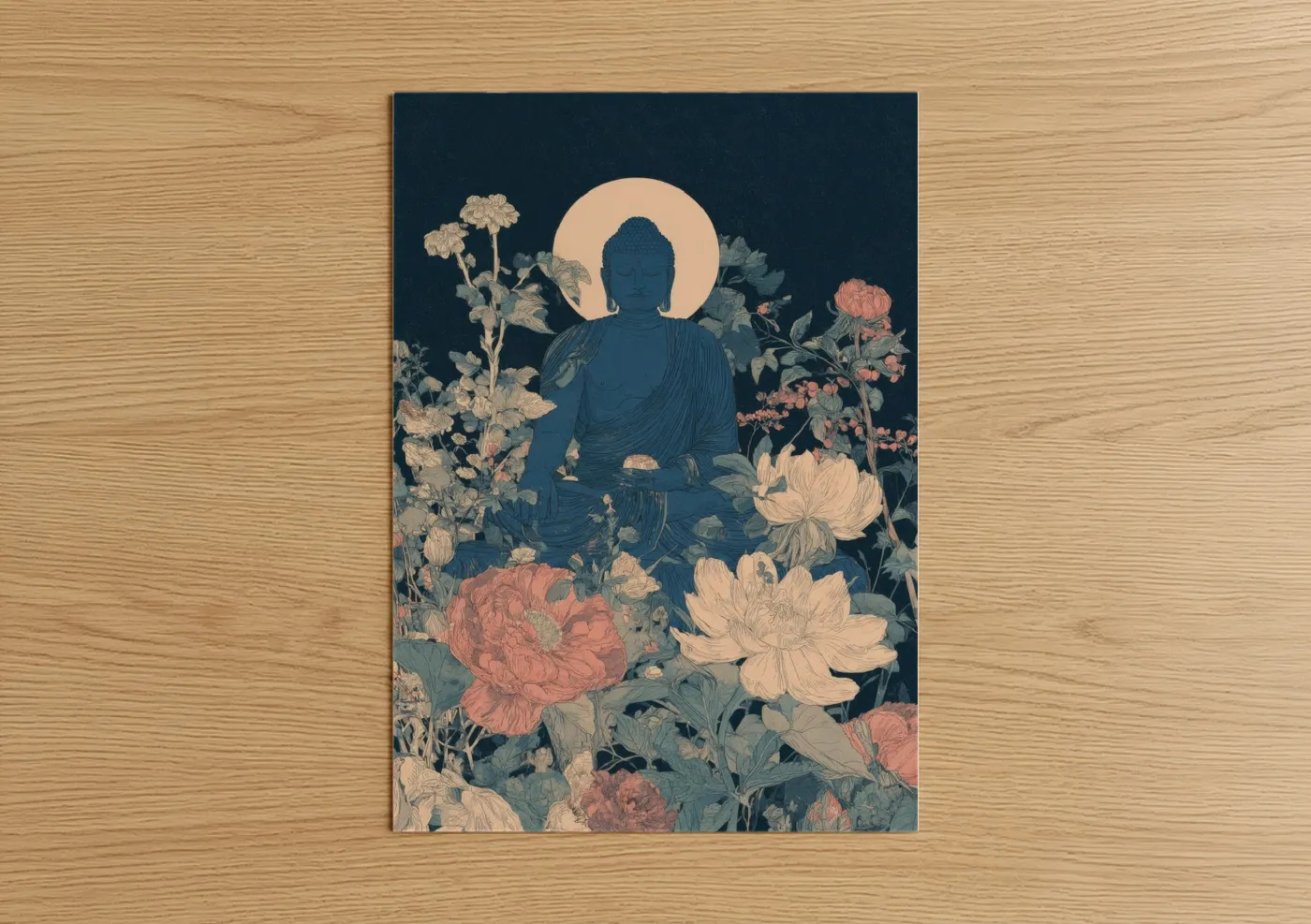 Blue Buddha Meditation Floral Wall Art