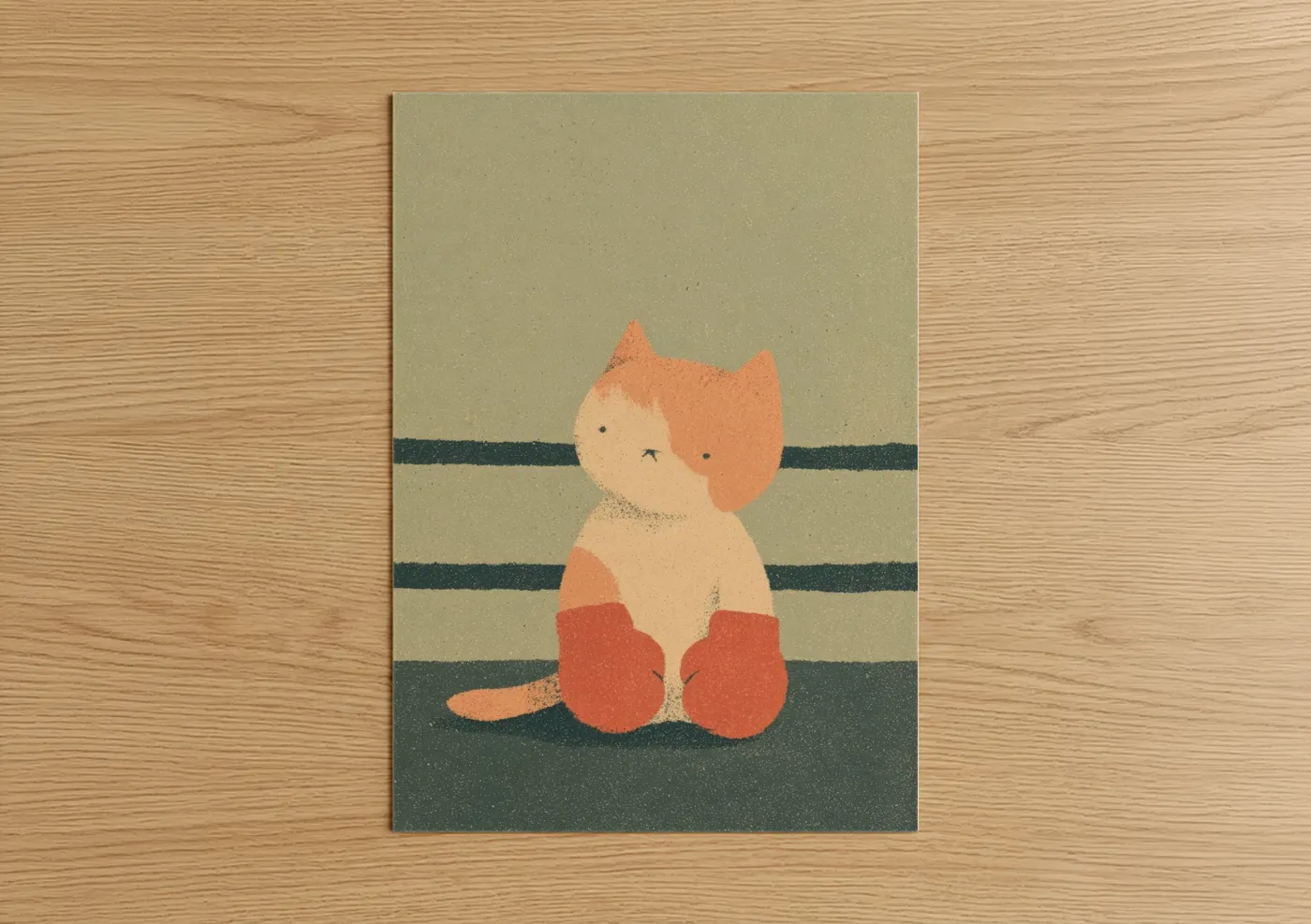Playful Kitten Kick Boxing Illustration Wall Art