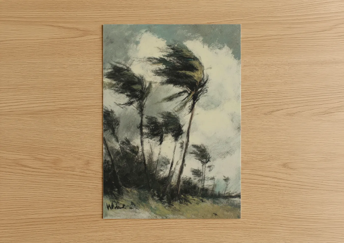 Windswept Palm Trees Dramatic Sky Wall Art