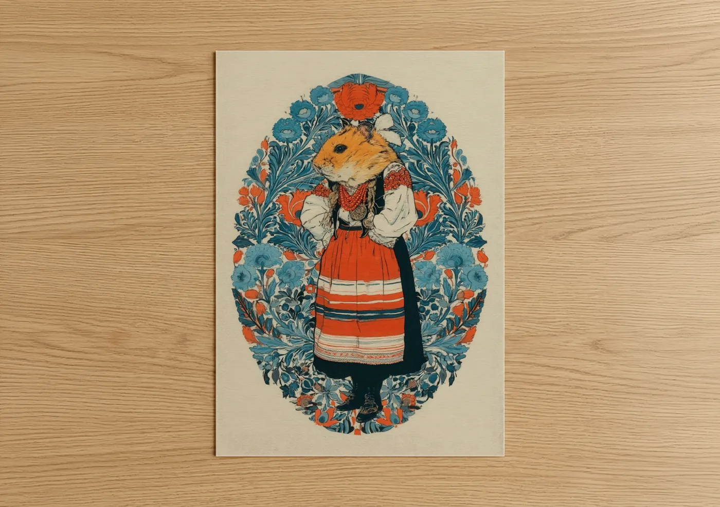 Harvest Hamster Folk Art Illustration Wall Art