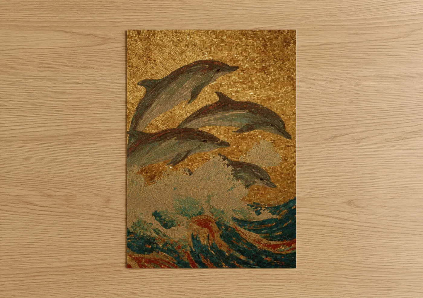 Ancient Dolphins Mosaic Sea Life Wall Art