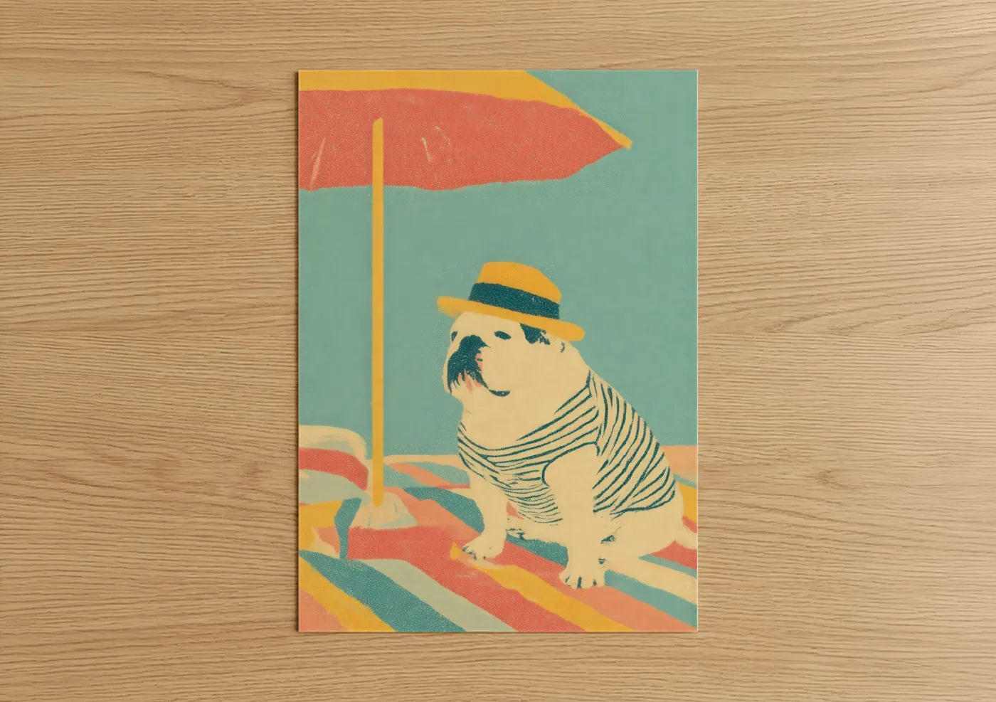 Retro Fashion Beach Dog Illustration Wall Art